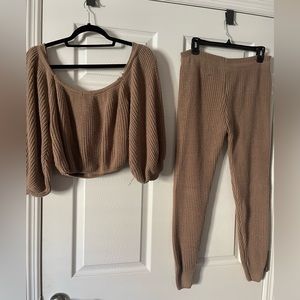 Cozy knit pj set nude